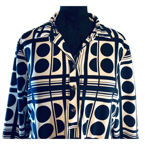 Joseph Ribkoff Size 14  Black & White Geometric Print Shirt Dress Made In Canada - Picture 5 of 11